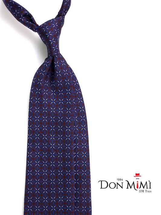 Navy blue 3-fold tie CHARI in printed silk