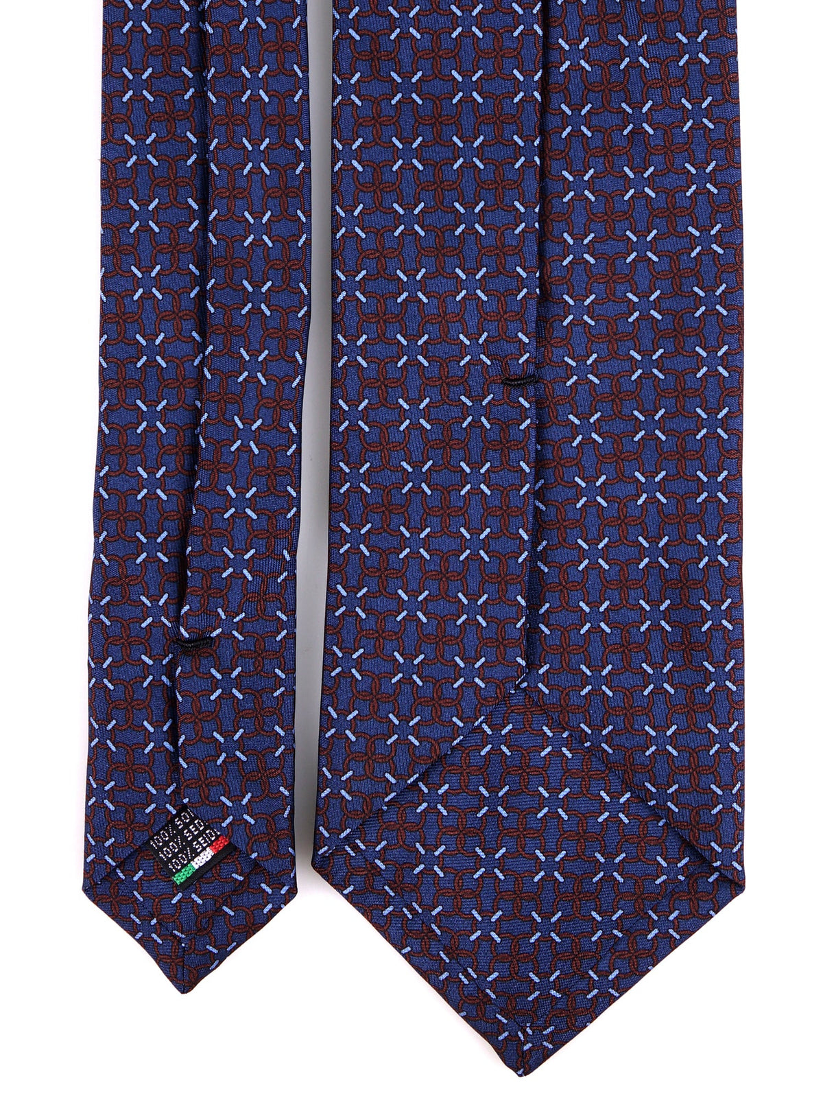 Navy blue 3-fold tie CHARI in printed silk