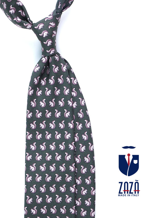 CHIP 3-fold green printed silk tie
