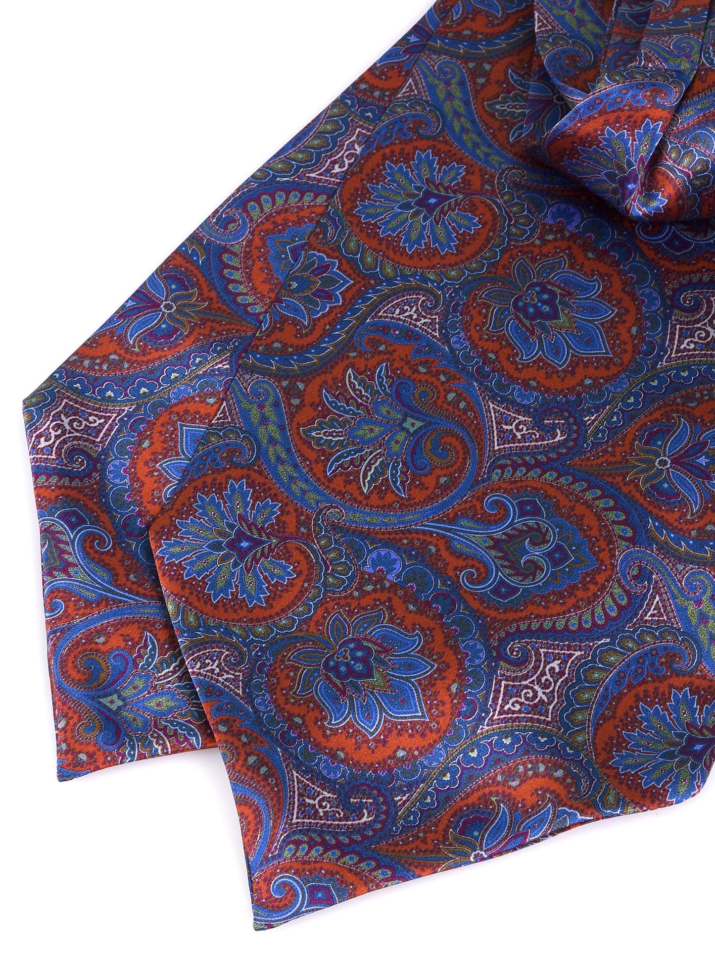 Blue double-pointed ascot in printed silk satin CLARA
