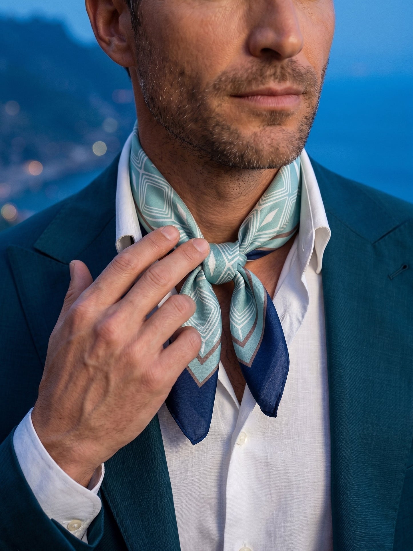 COMATOSE light green printed silk foulard