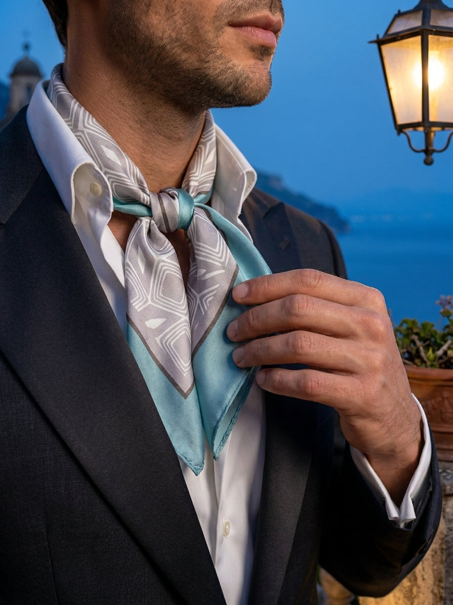 Grey printed silk COMATOSE foulard
