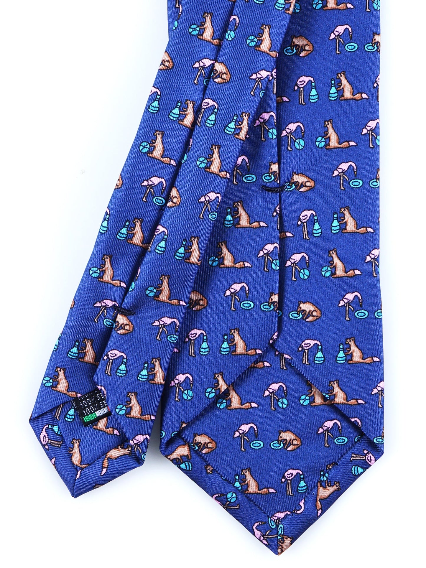Blue Aviation Tie 3 Folds FENICOTTERO in Printed Silk