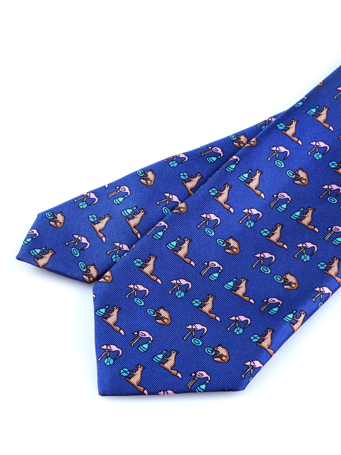 Blue Aviation Tie 3 Folds FENICOTTERO in Printed Silk