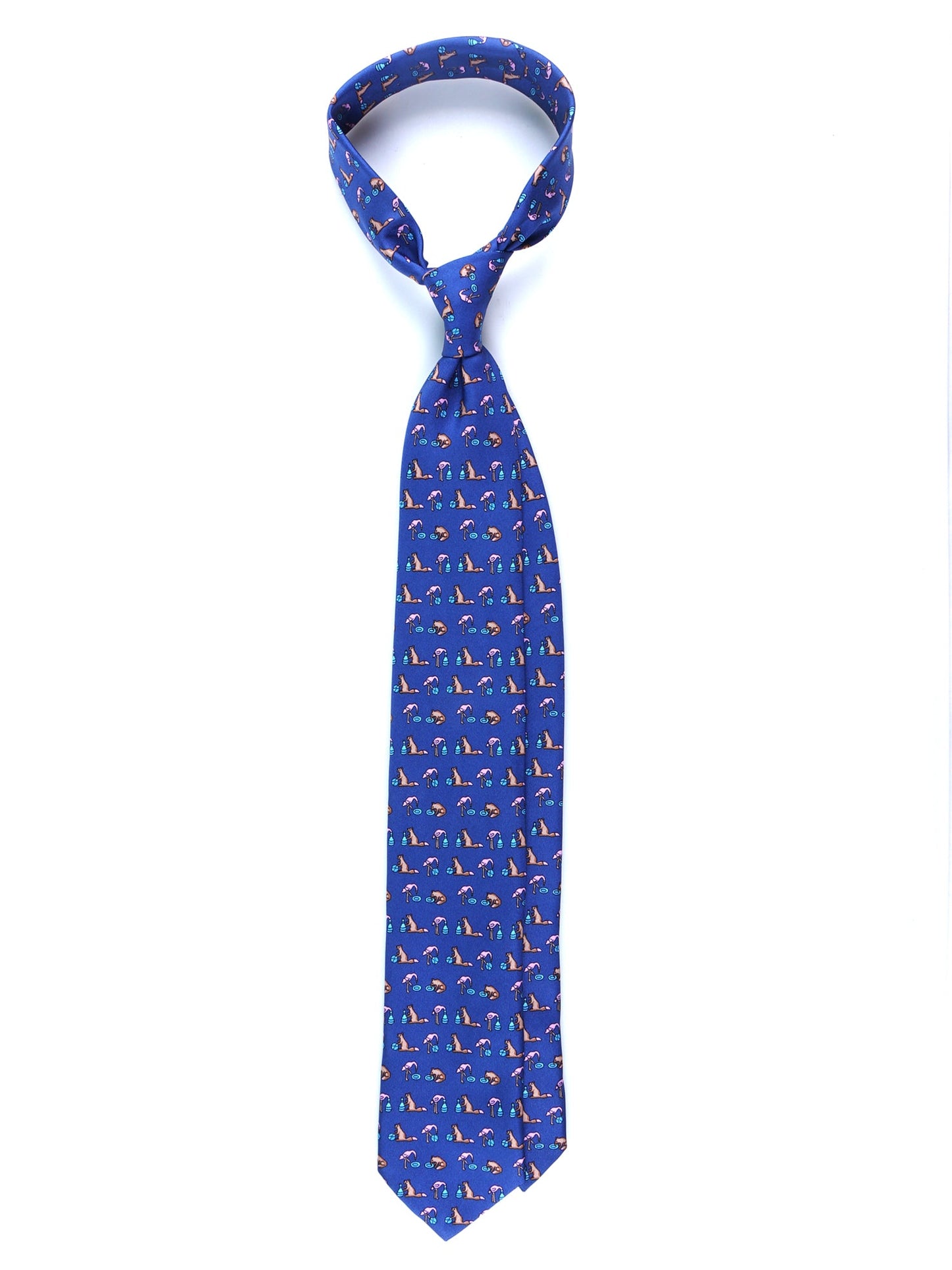 Blue Aviation Tie 3 Folds FENICOTTERO in Printed Silk