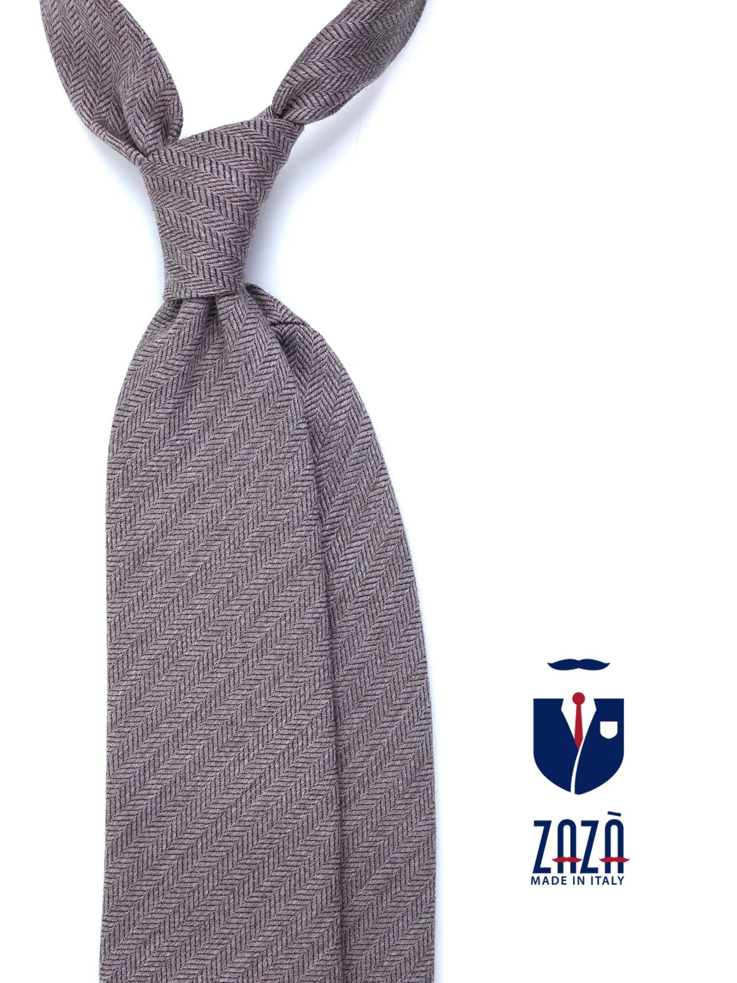 Beige 3-Fold KIKKY Tie in Wool/Silk