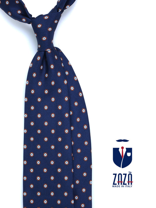 3 Fold Blue Printed silk Tie VANNY