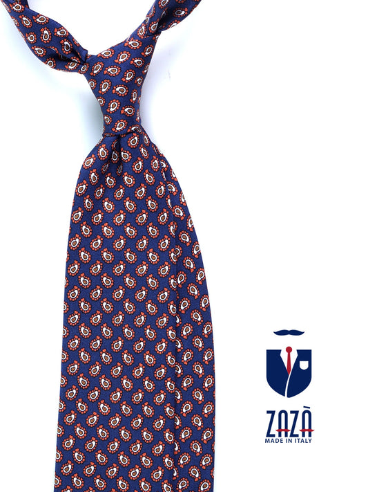 Blue Tie 3 Folds BARDOT in Printed Silk