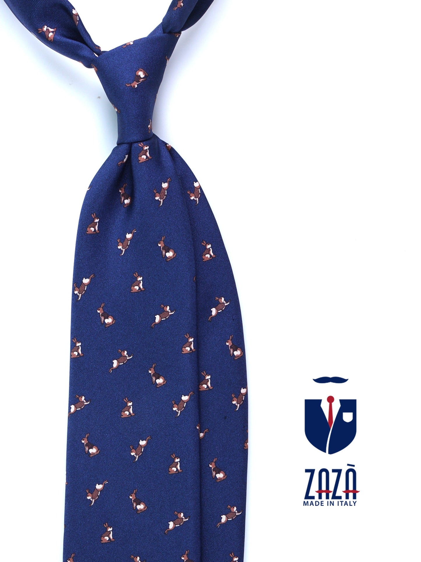 Blue Tie 3 Folds LEPRE in Printed Silk