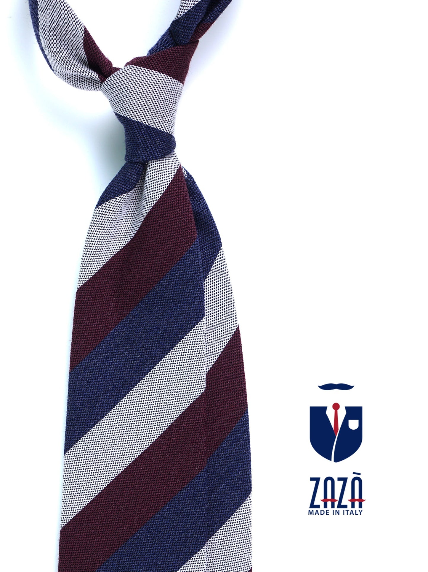 Blue/Burgundy 3 Fold Wool/Silk Tie MIRANDA