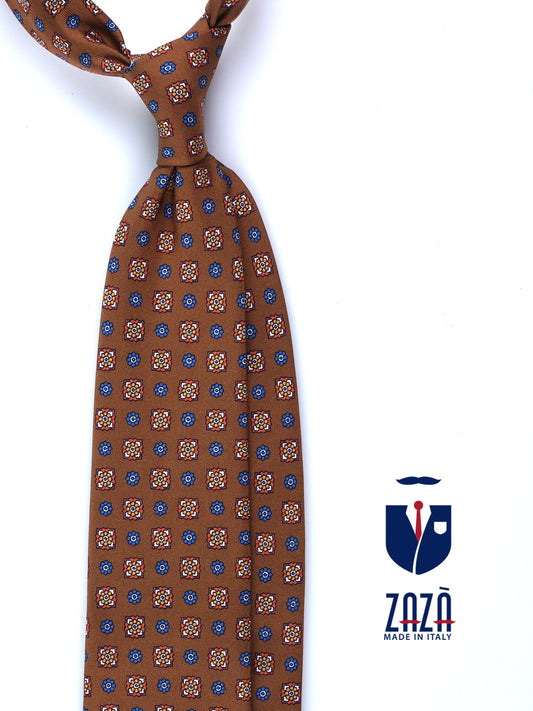 Brown Tie 3 Folds GAIA in Printed Silk