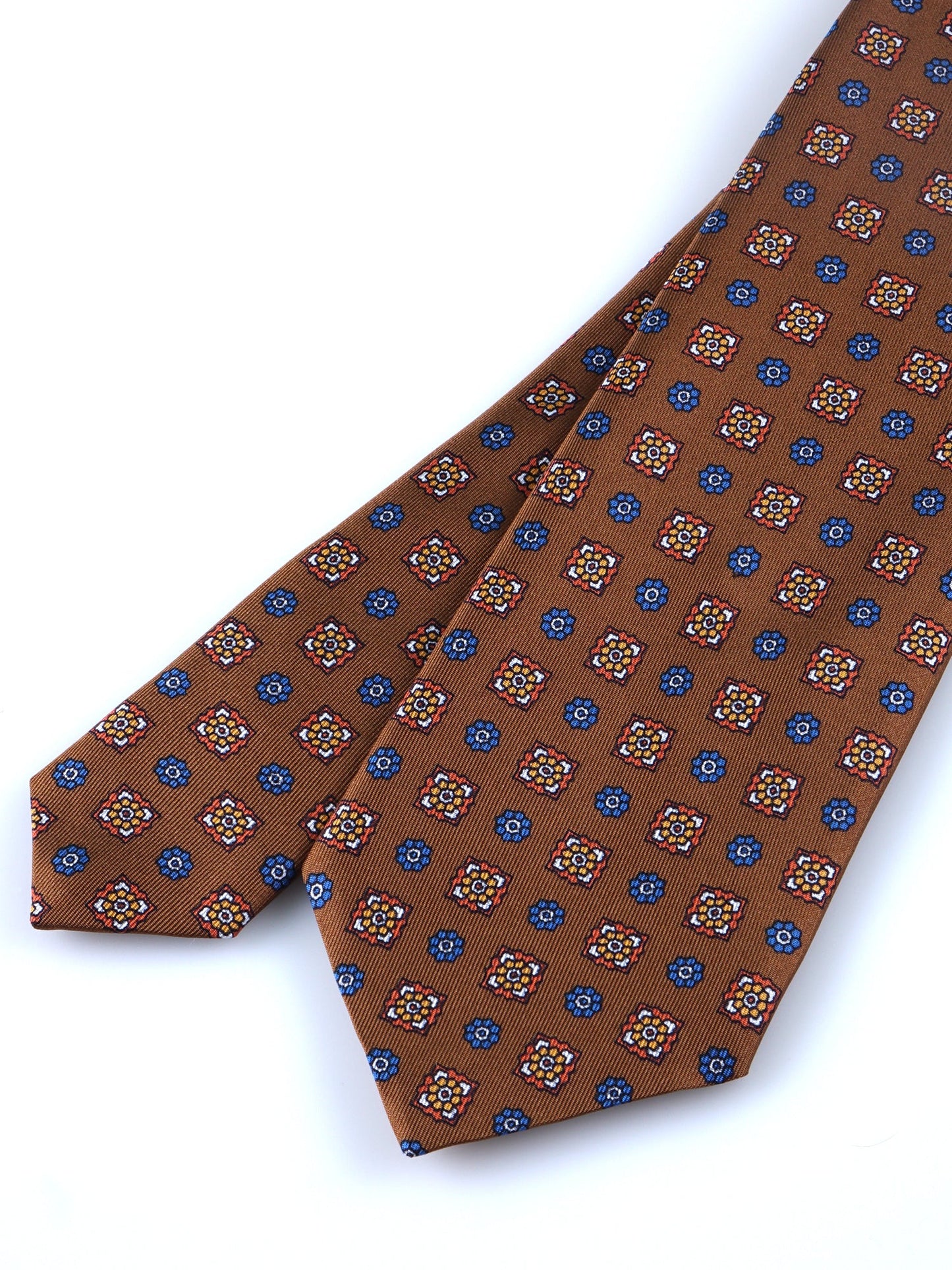 Brown Tie 3 Folds GAIA in Printed Silk