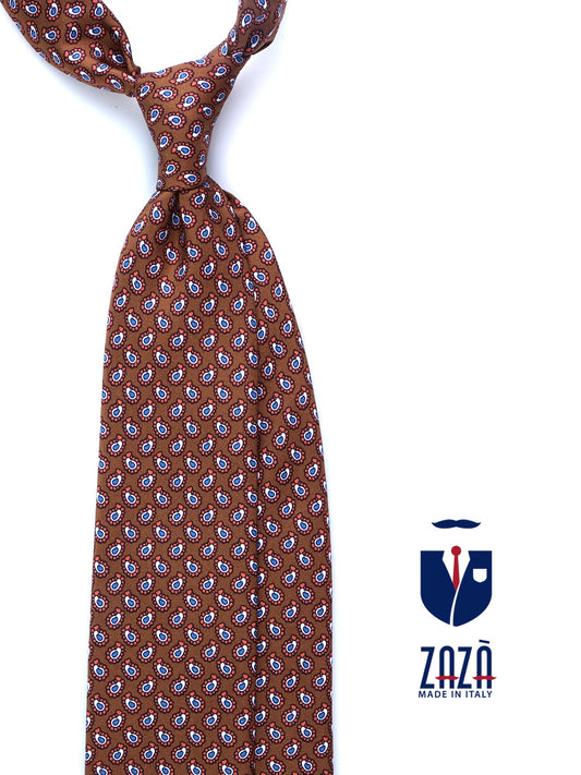 Brown 3 Folds BARDOT Printed Silk Tie