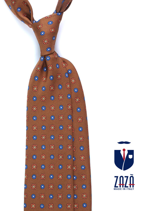 Brown 3 Folds VALERY Printed Silk Tie