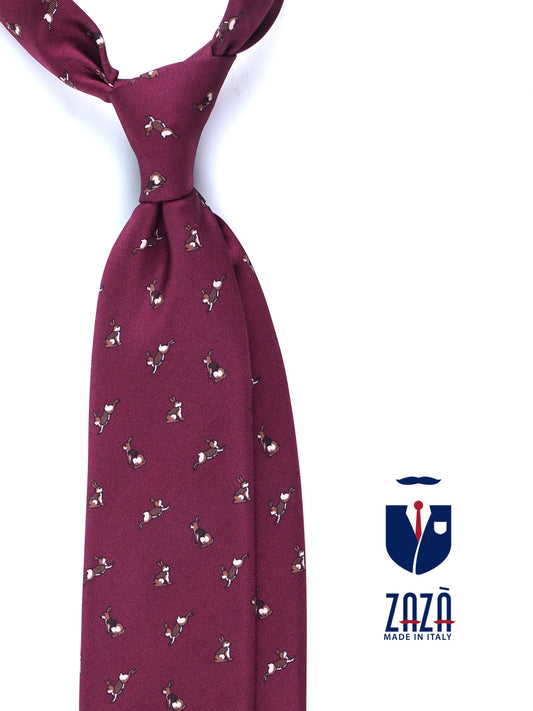 Bordeaux Tie 3 Folds LEPRE in Printed Silk