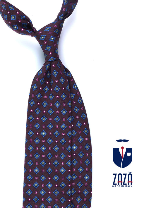 Dark Brown 3 Folds MARGY Printed Silk Tie