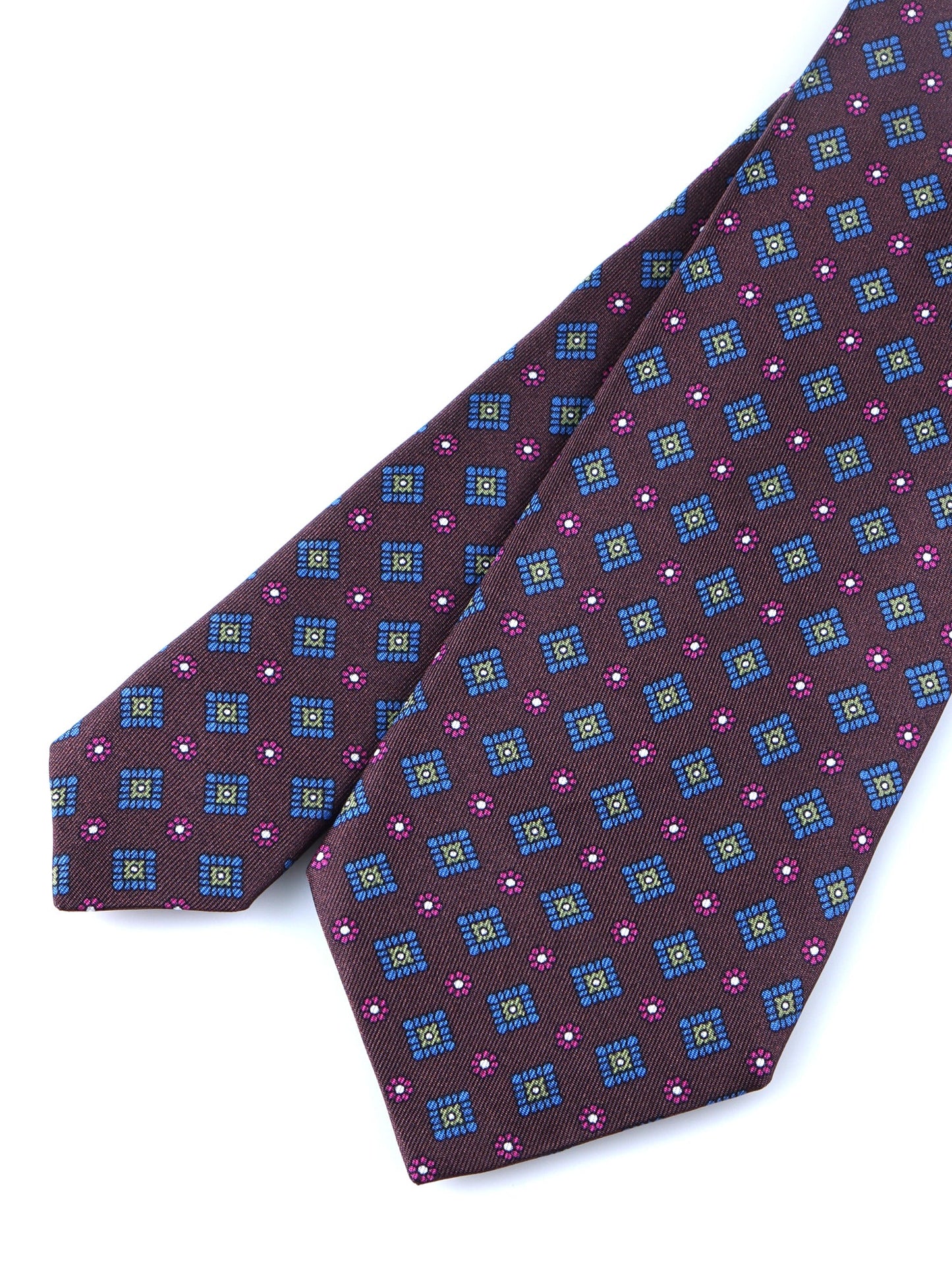 Dark Brown 3 Folds MARGY Printed Silk Tie