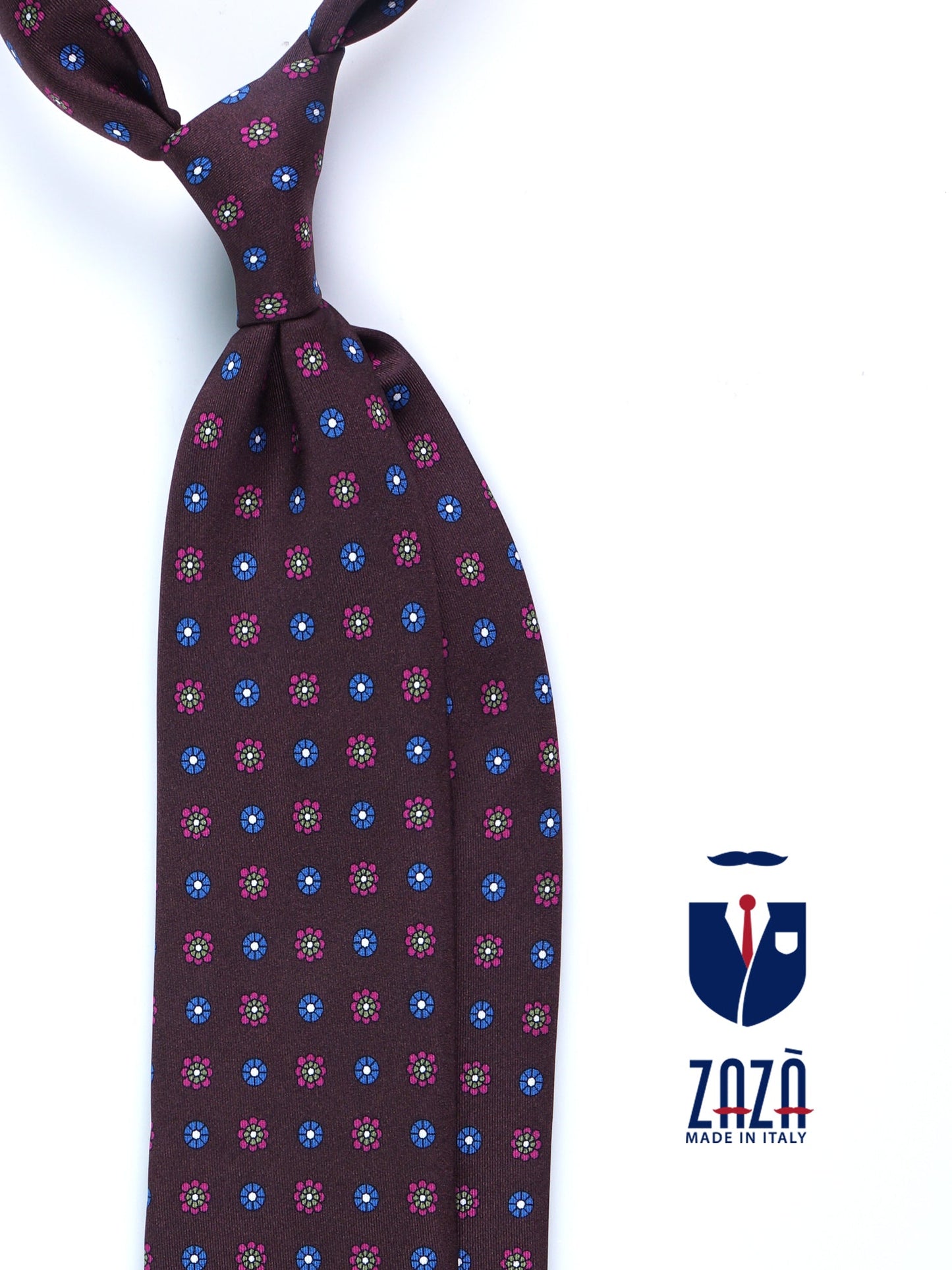 Dark Brown 3 Folds VALERY Printed Silk Tie