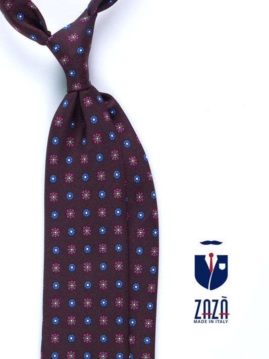 Dark Brown 3 Folds VALERY Printed Silk Tie