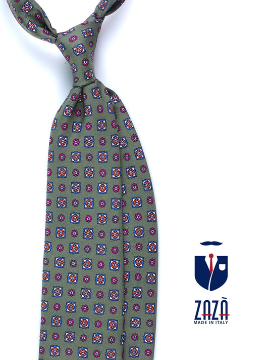 Green Tie 3 Folds GAIA in Printed Silk
