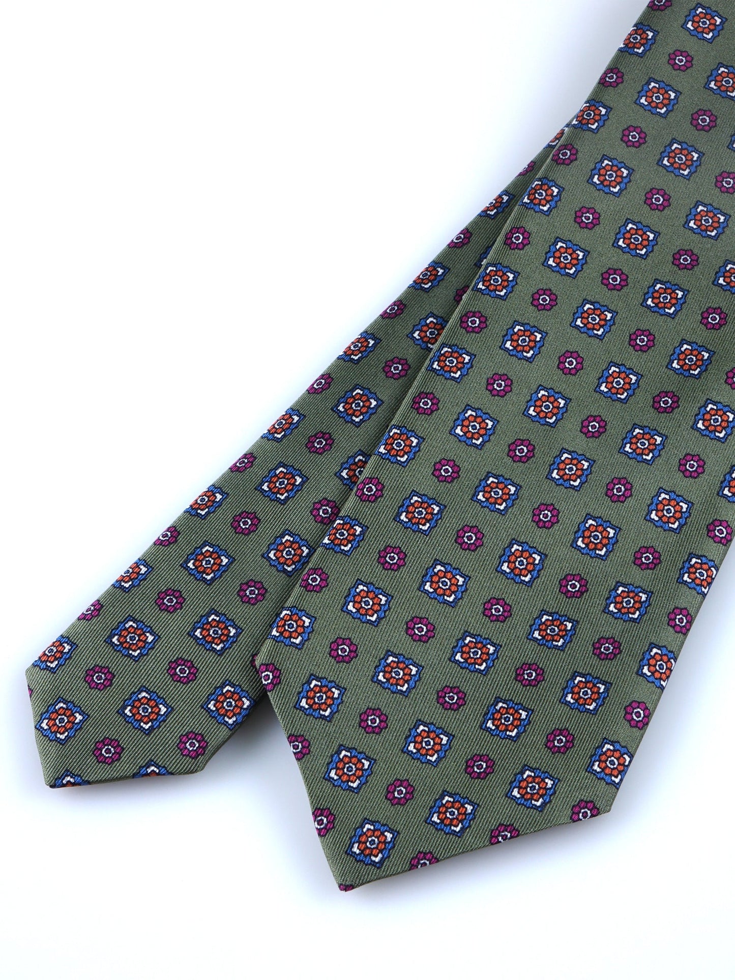 Green Tie 3 Folds GAIA in Printed Silk