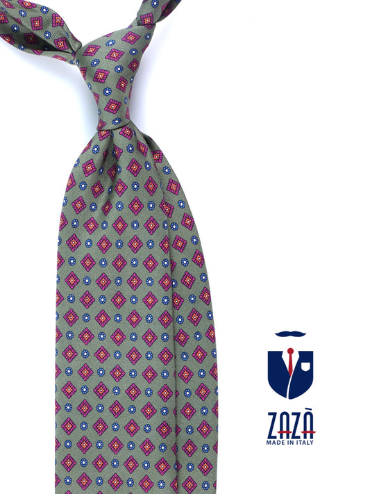 Green 3 Fold MARGY Printed Silk Tie
