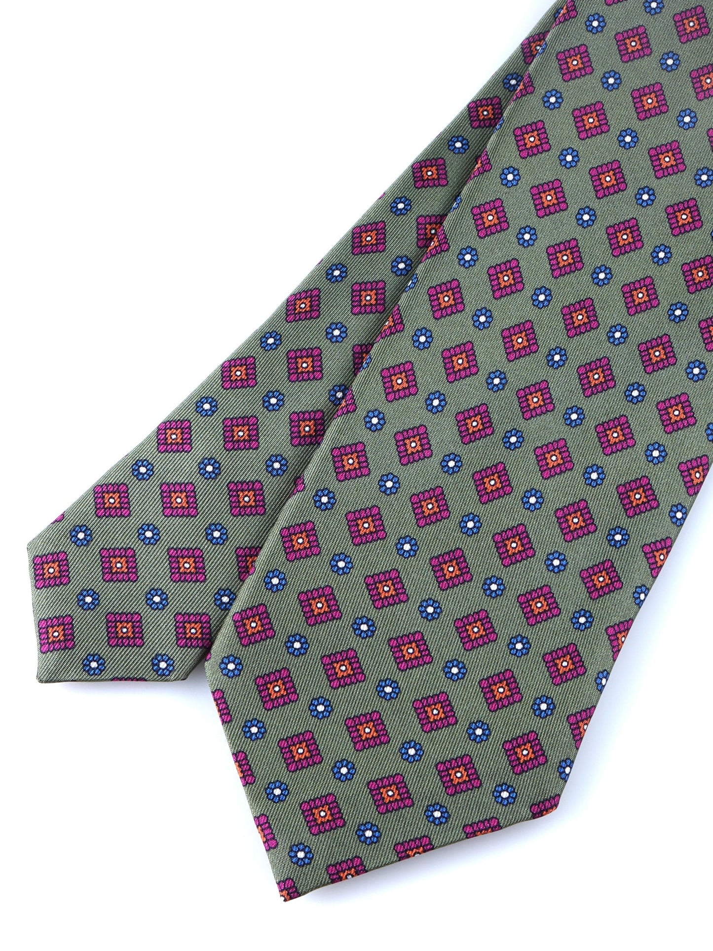 Green 3 Fold MARGY Printed Silk Tie