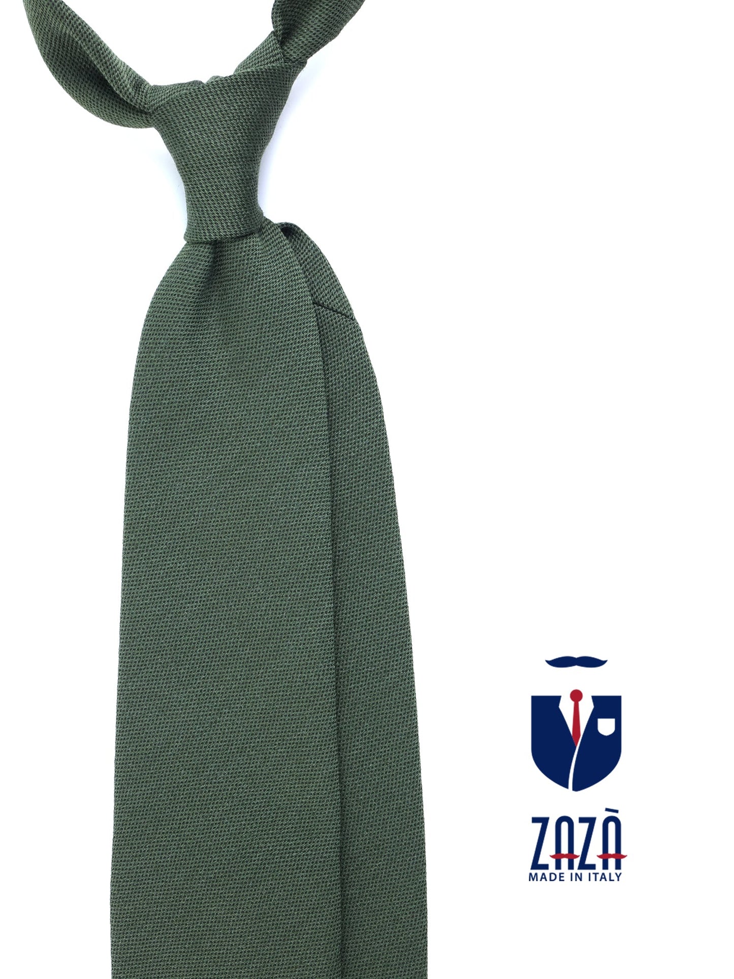 Green 3-Fold BIGOL Tie in Wool/Silk