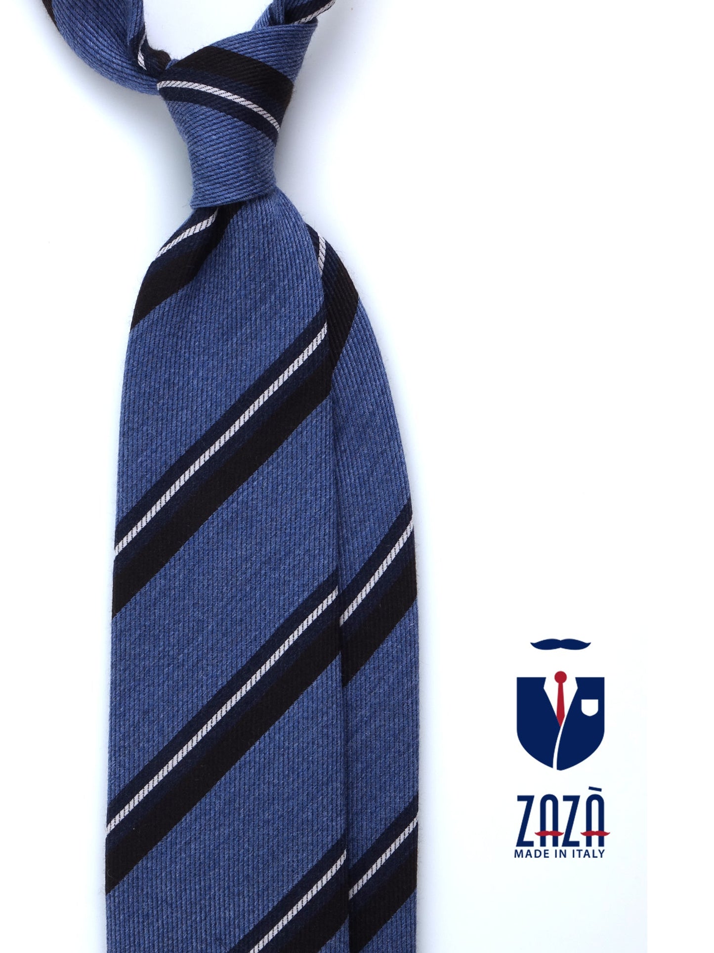 Jeans Color Tie with 3 Folds in Wool/Silk ABIGAIL