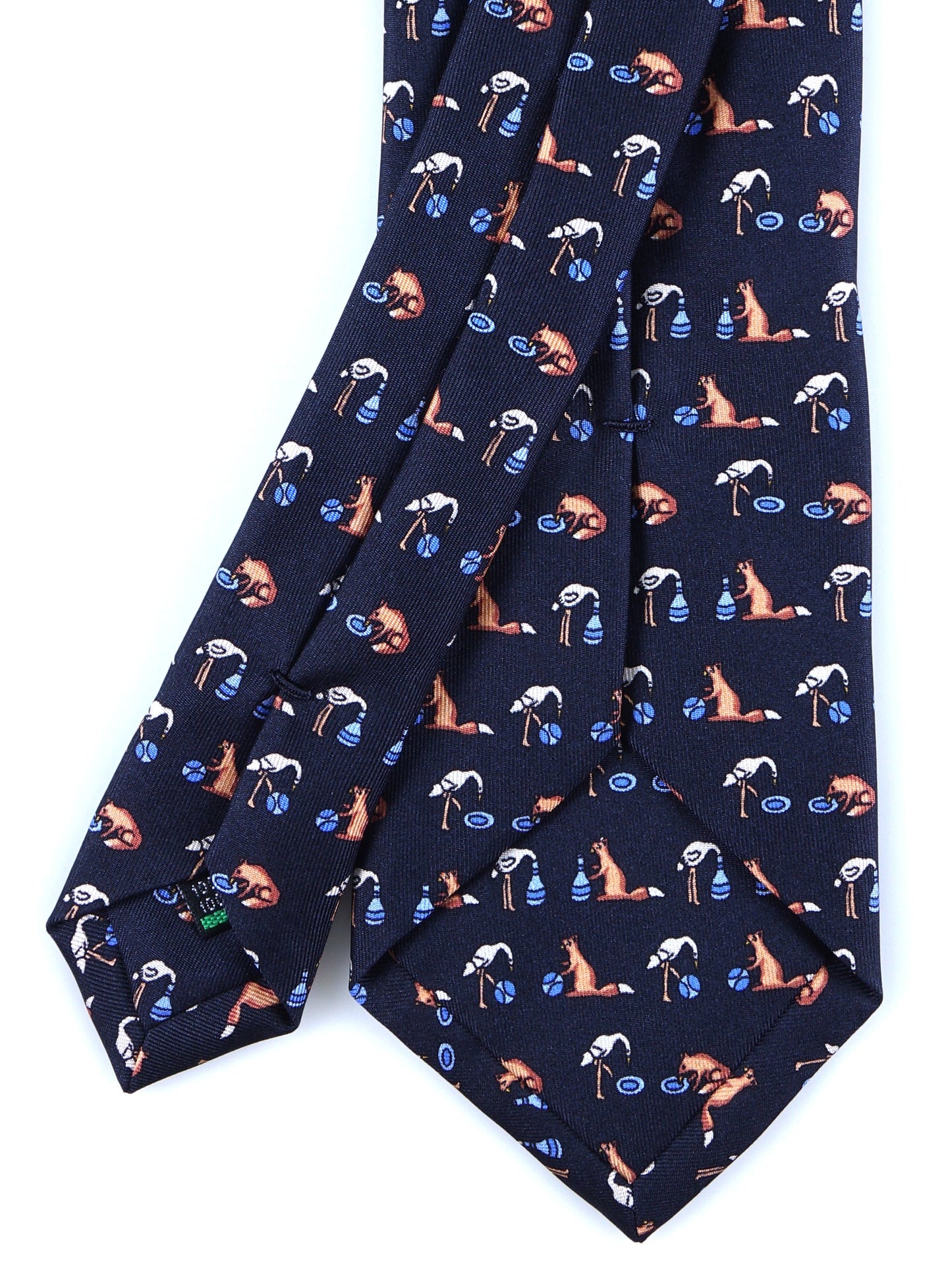 Blue 3 Folds FENICOTTERO Printed Silk Tie