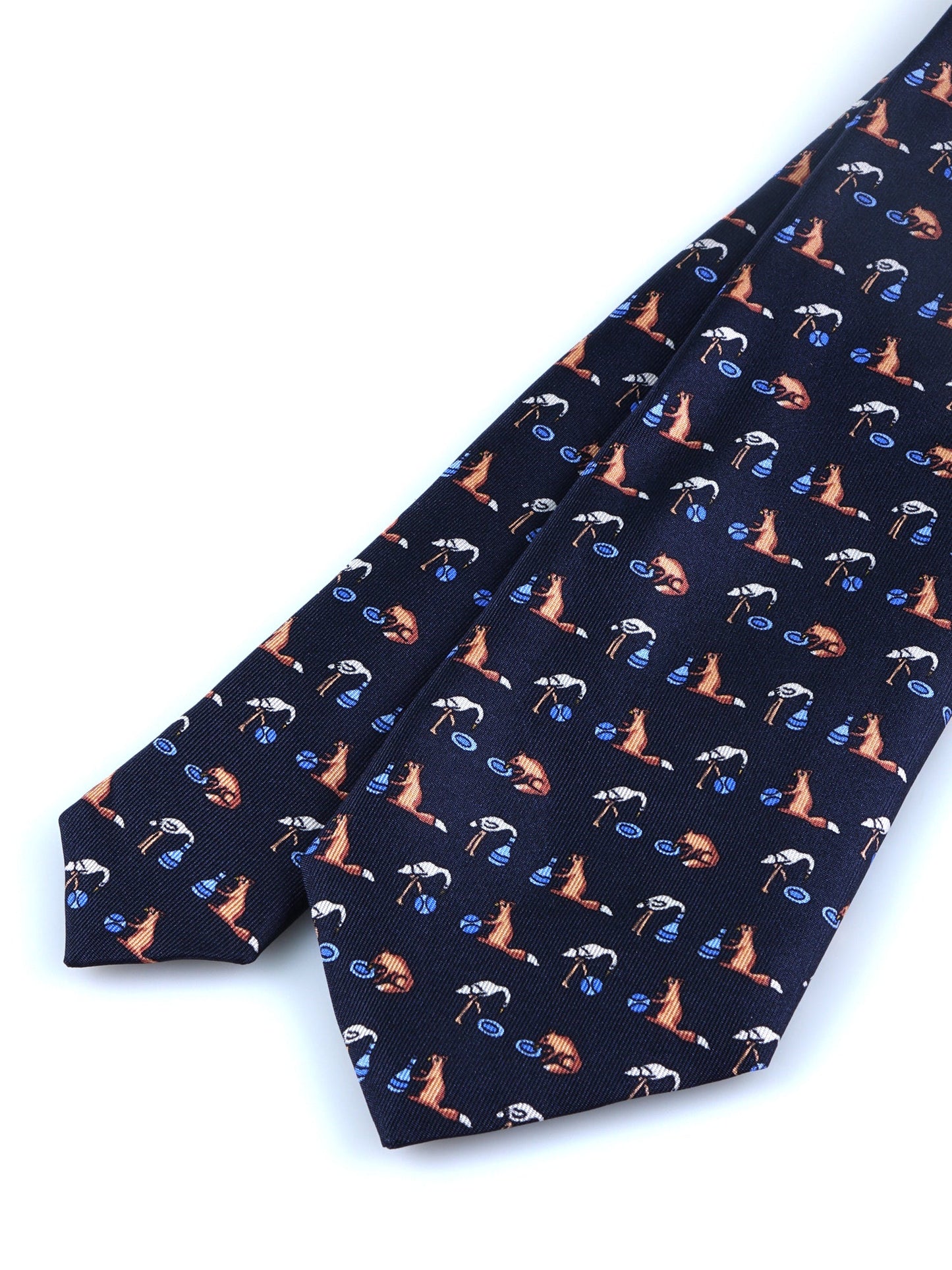 Blue 3 Folds FENICOTTERO Printed Silk Tie