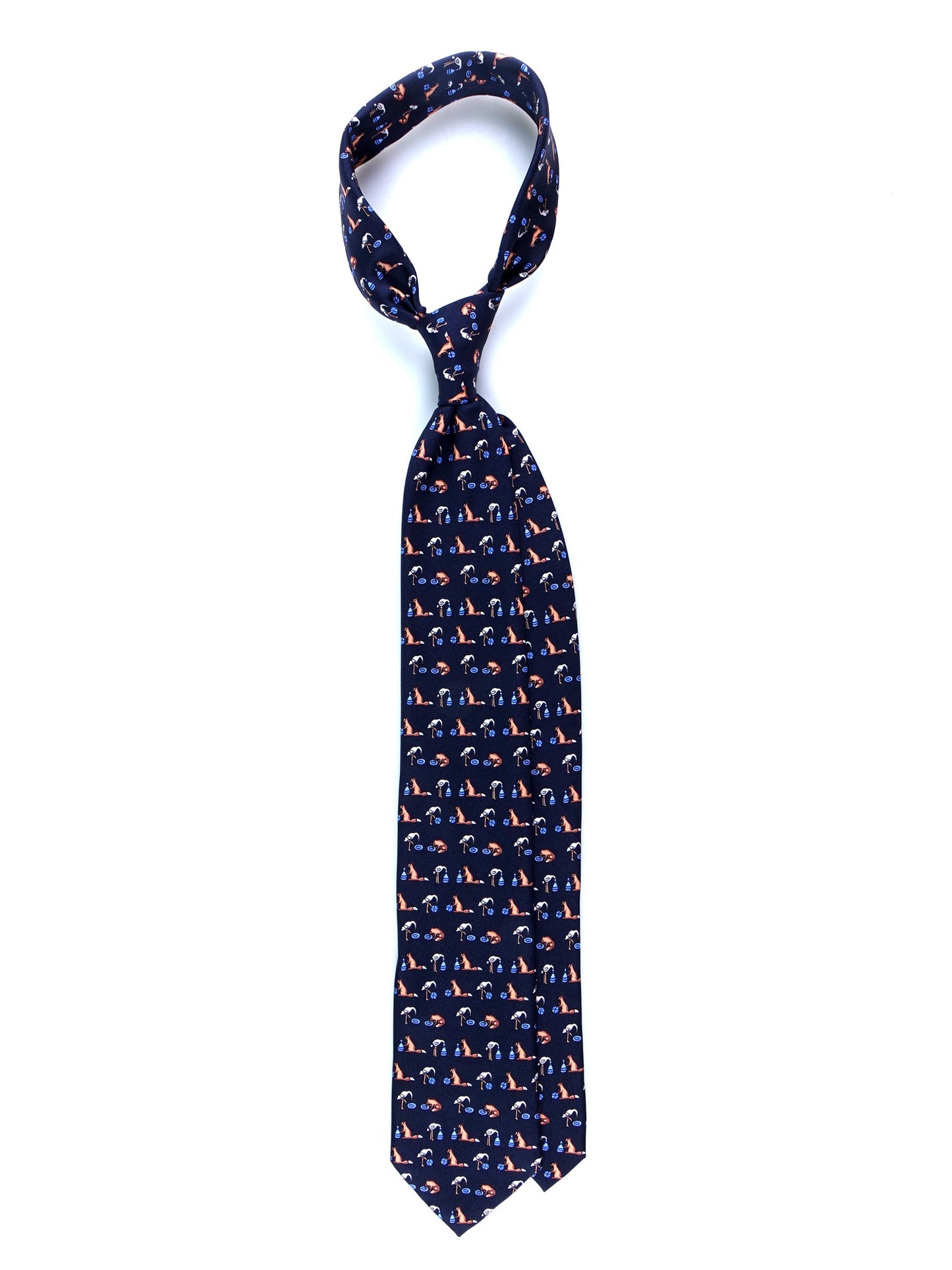 Blue 3 Folds FENICOTTERO Printed Silk Tie