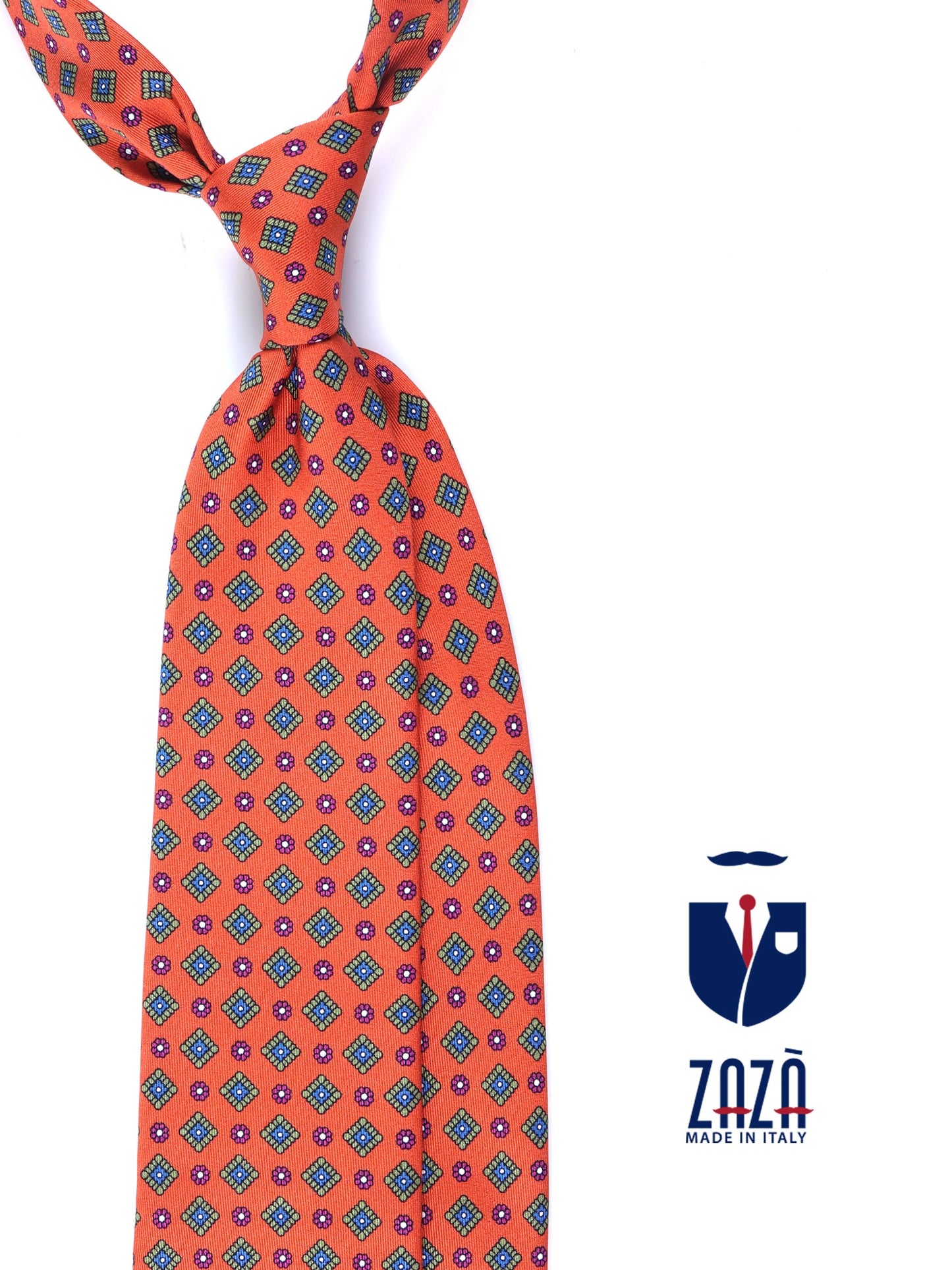 Orange 3 Fold MARGY Printed Silk Tie