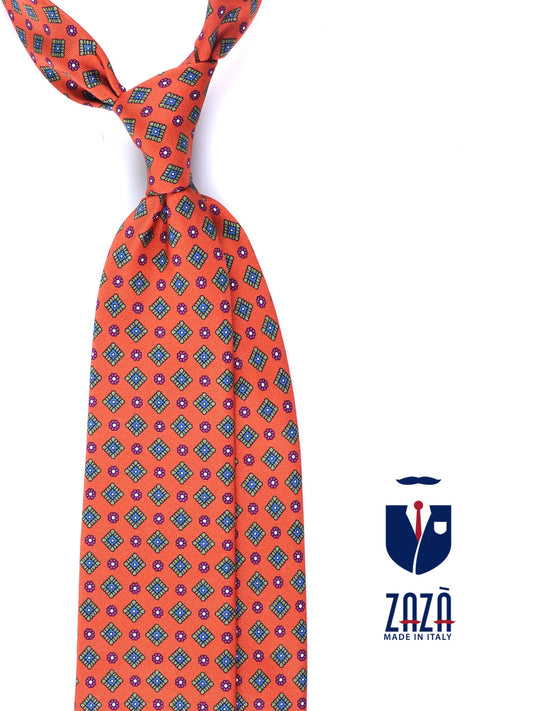 Orange 3 Fold MARGY Printed Silk Tie