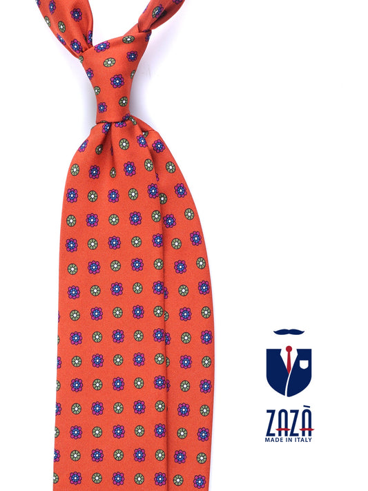 Orange 3 Folds VALERY Printed Silk Tie