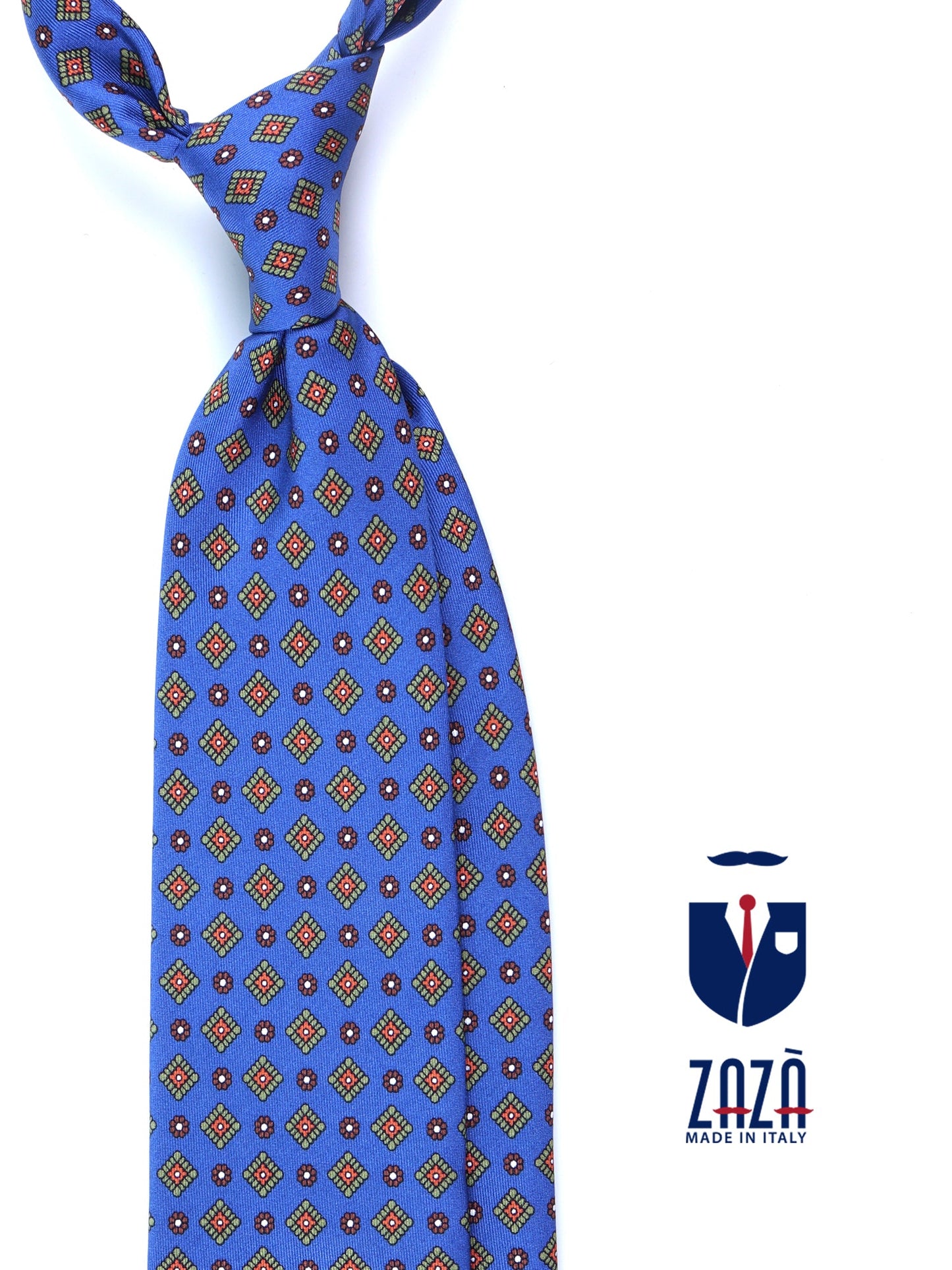 Light Blue 3 Folds MARGY Printed Silk Tie
