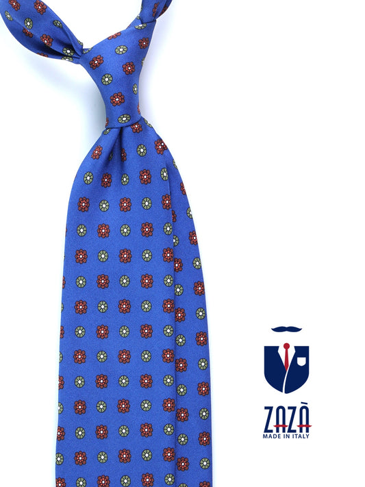 Light blue 3 Folds VALERY printed silk tie