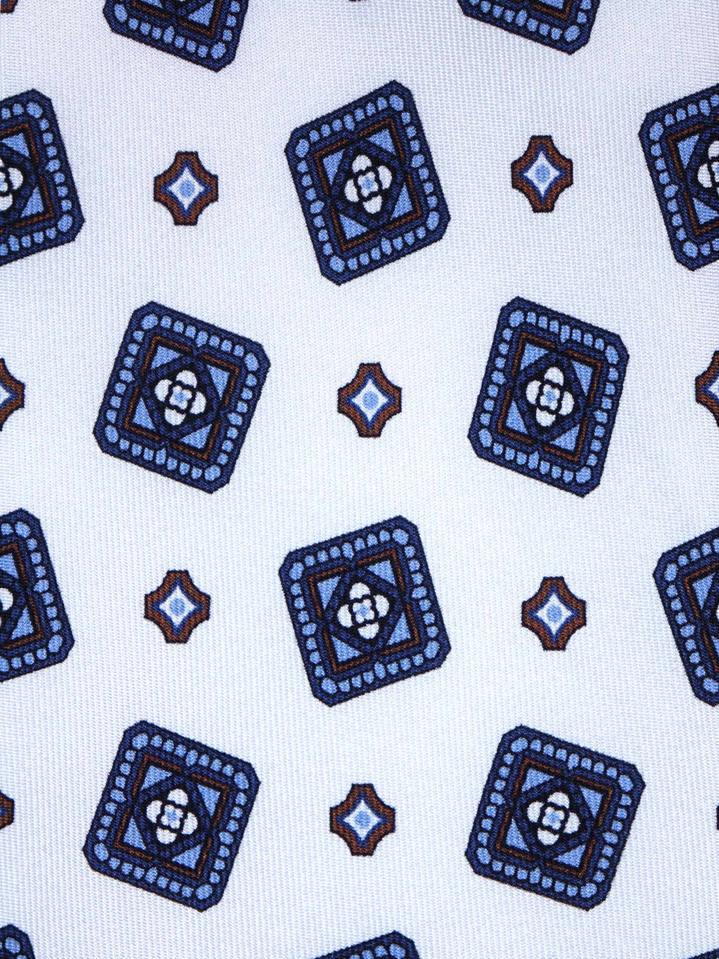 White 3 fold printed silk tie DANIELA
