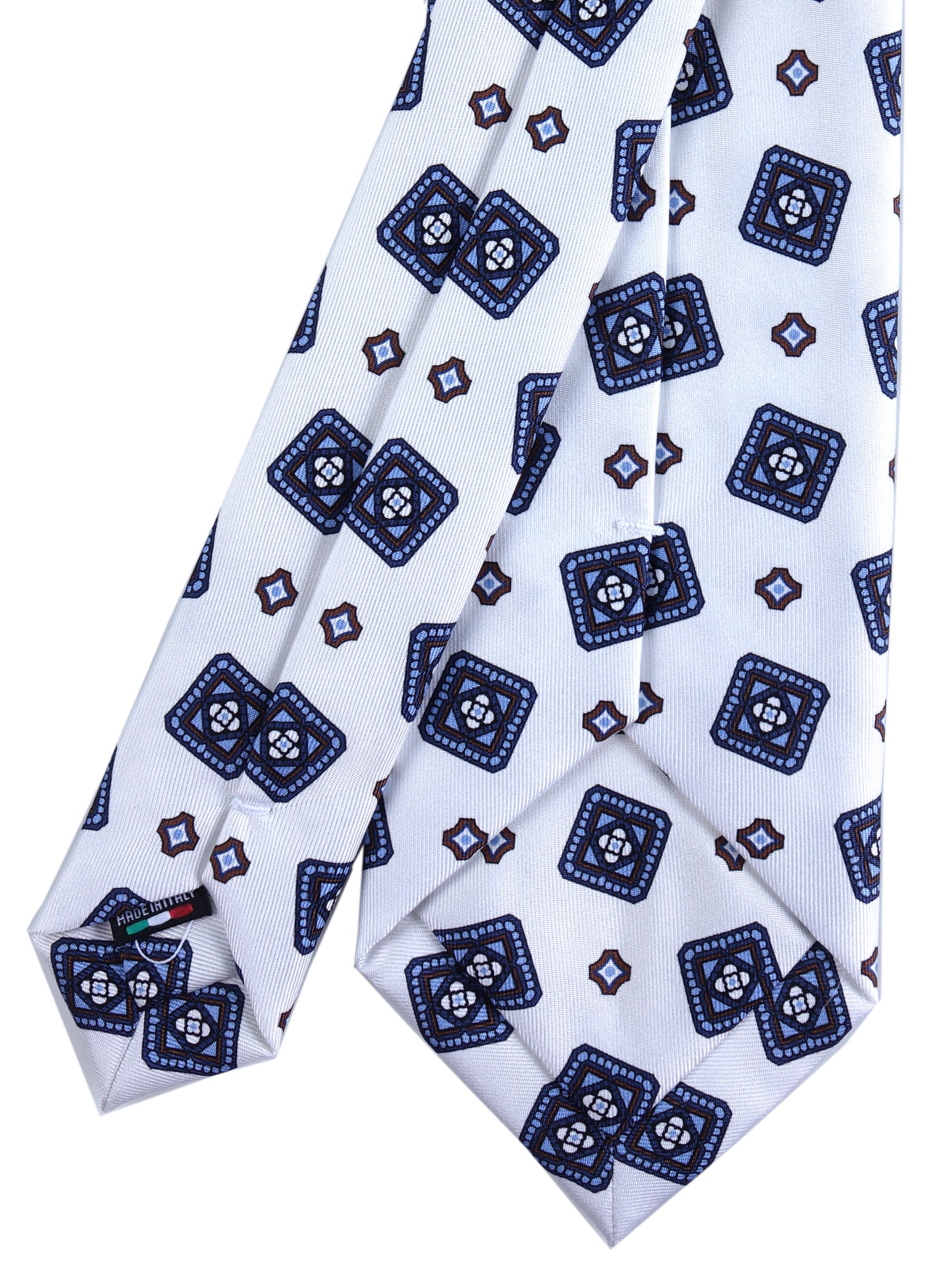 White 3 fold printed silk tie DANIELA