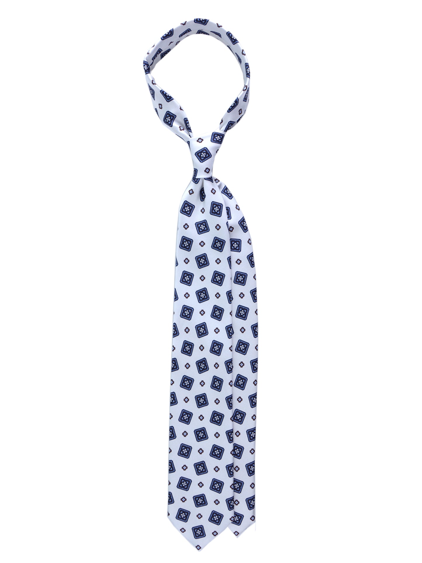 White 3 fold printed silk tie DANIELA