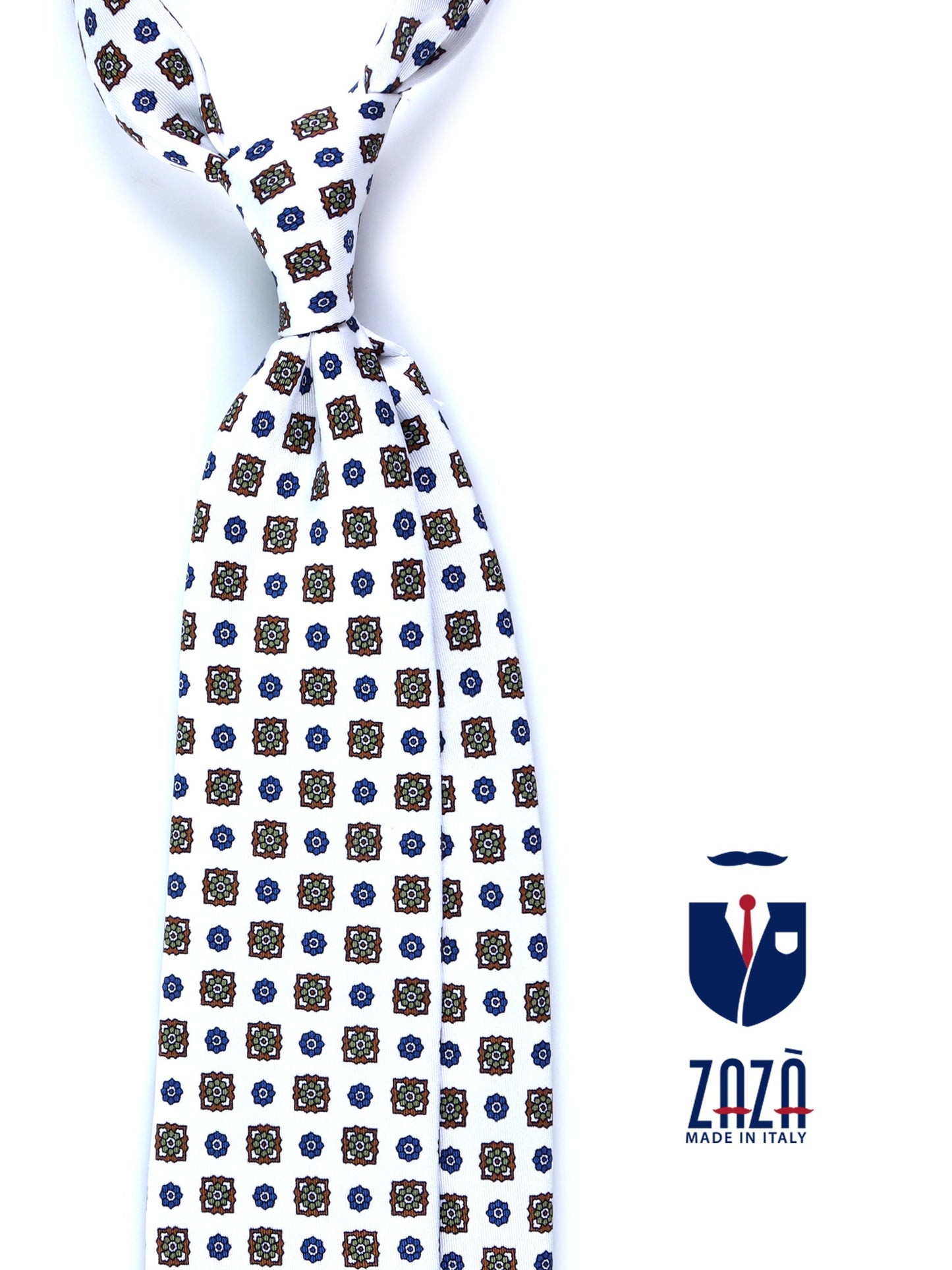 White 3 Fold GAIA Printed Silk Tie