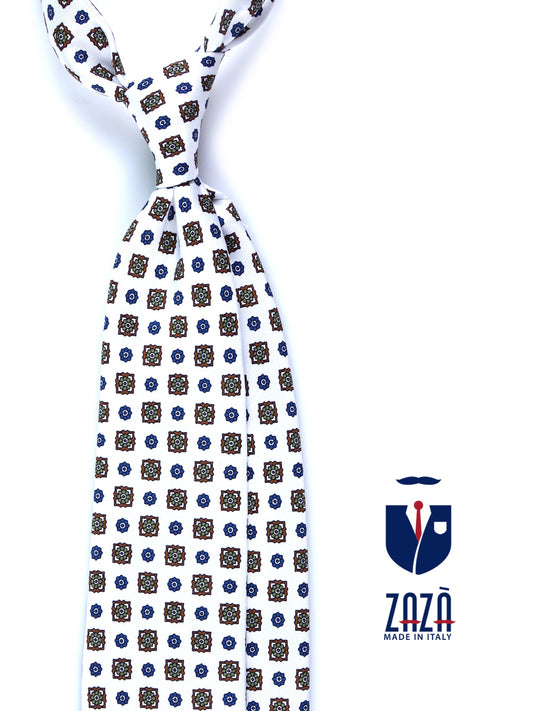 White 3 Fold GAIA Printed Silk Tie