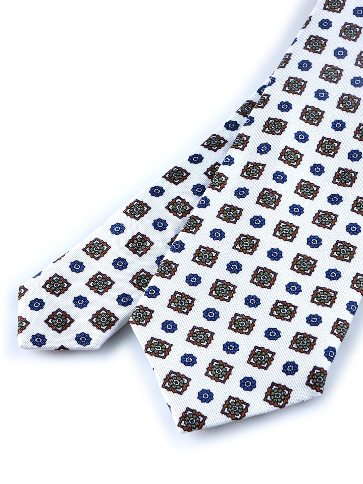 White 3 Fold GAIA Printed Silk Tie