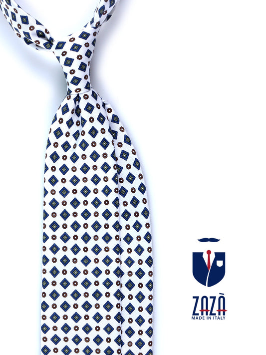 White 3-Fold MARGY Printed Silk Tie