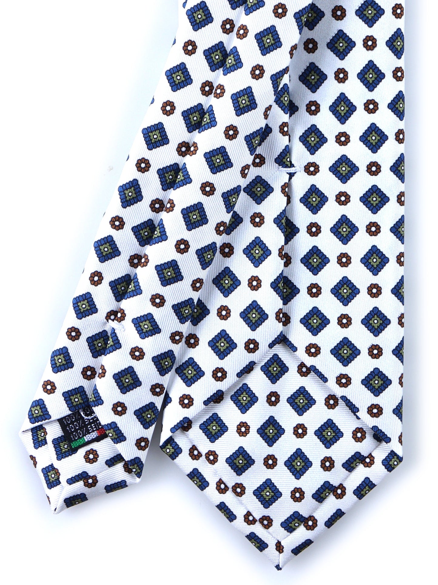 White 3-Fold MARGY Printed Silk Tie