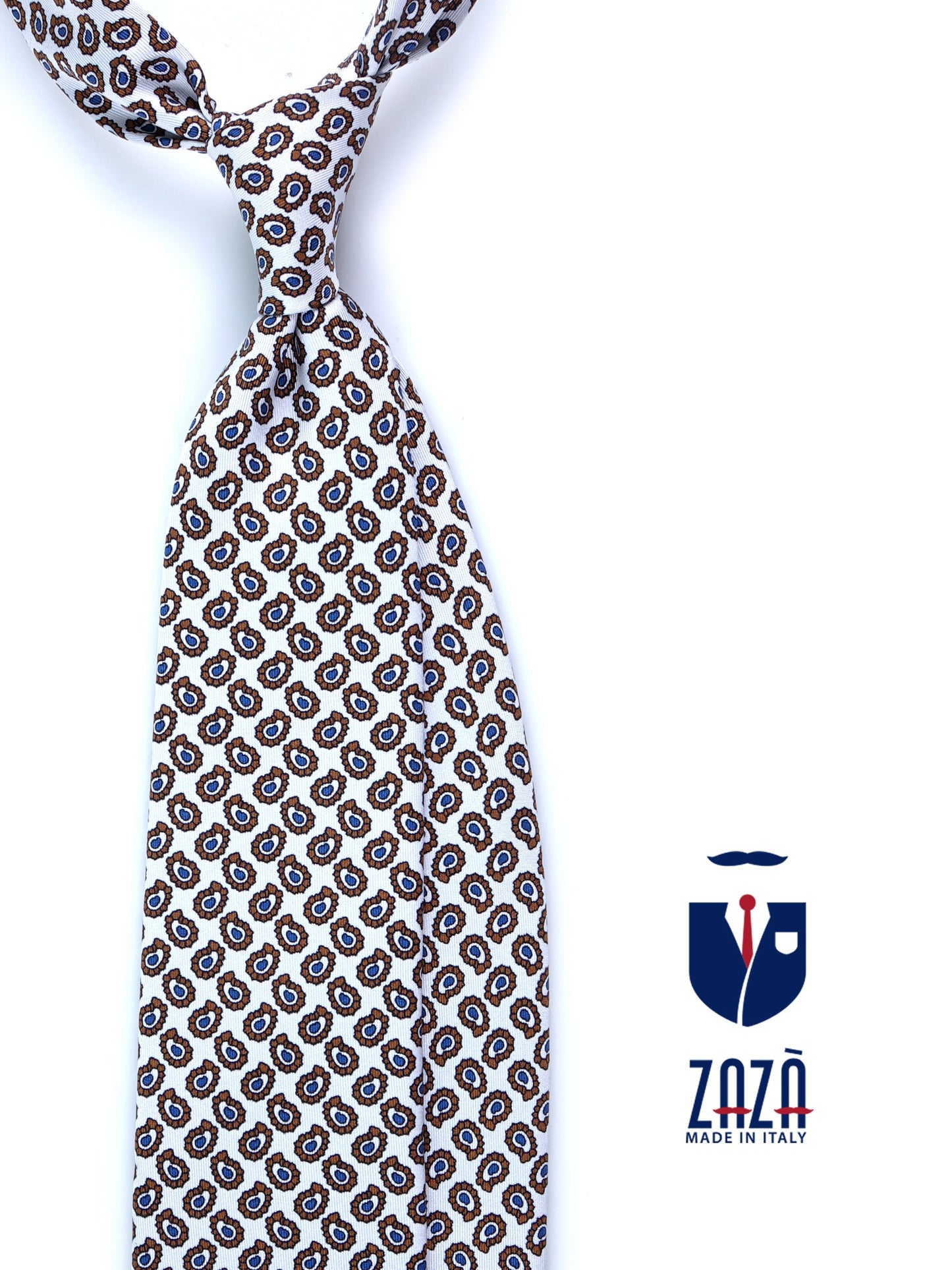 White 3 Fold BARDOT Printed Silk Tie