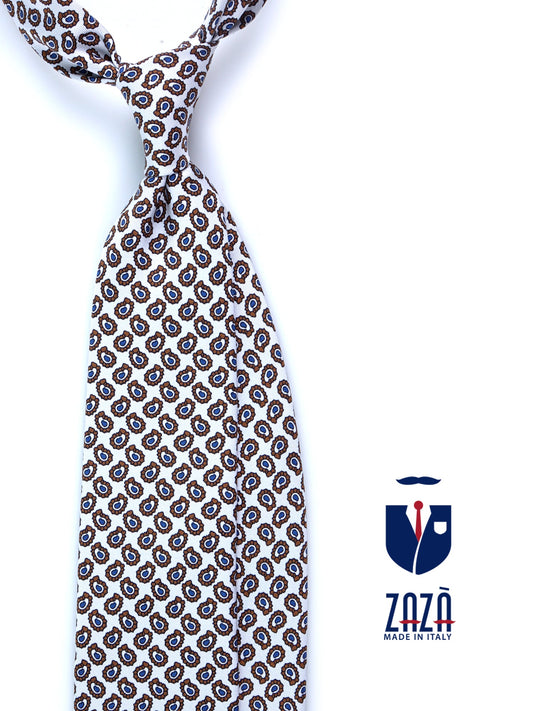 White 3 Fold BARDOT Printed Silk Tie