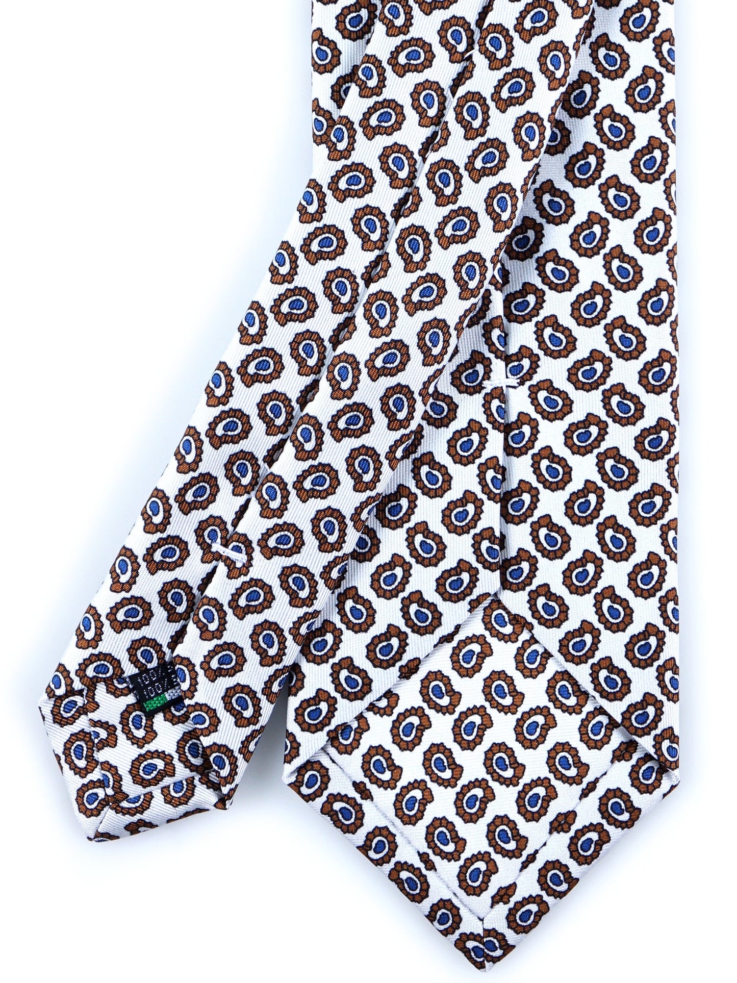 White 3 Fold BARDOT Printed Silk Tie