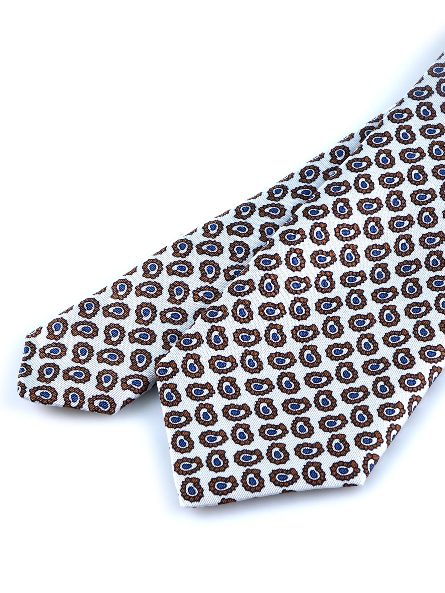 White 3 Fold BARDOT Printed Silk Tie