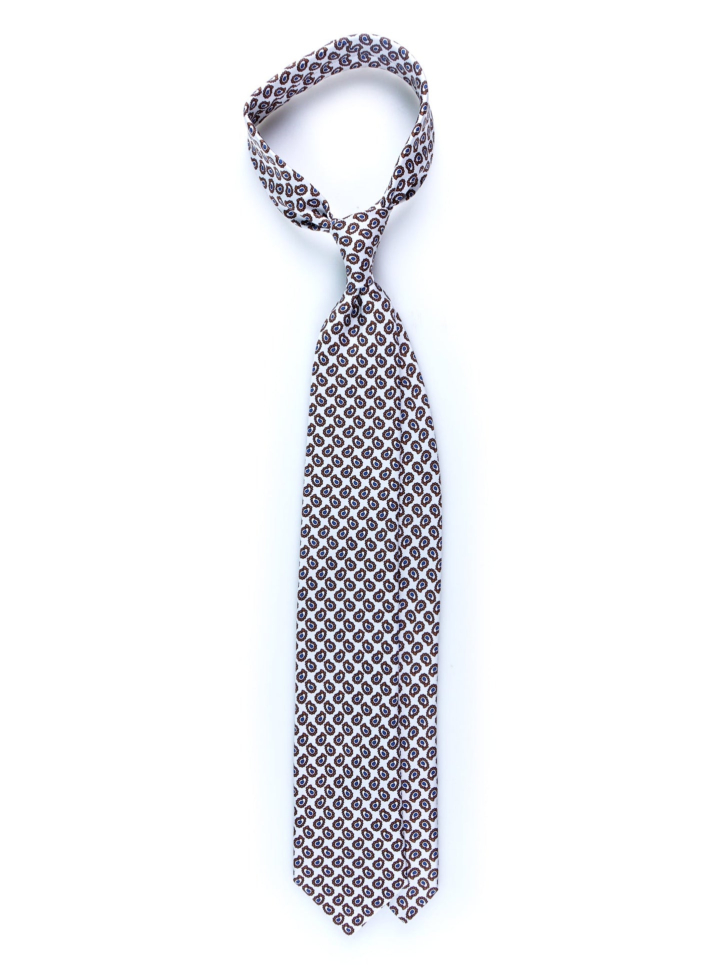 White 3 Fold BARDOT Printed Silk Tie